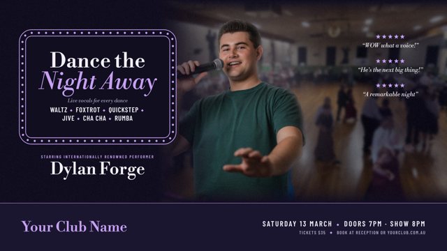 Sample landscape poster for Dance the Night Away