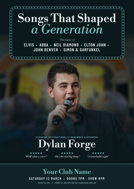 Sample portrait poster for Songs That Shaped a Generation